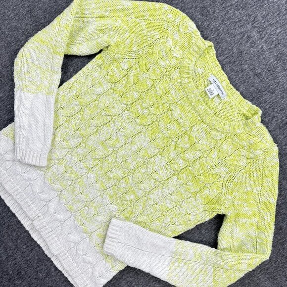 Liz Claiborne Green and White Ombré Cable Knit Sweater Pullover Petite Medium - Picture 3 of 7